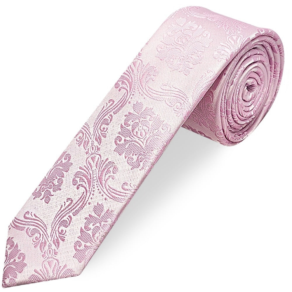 Light Dusty Pink Paisley Skinny Mens Tie And Pocket Square Set 2
