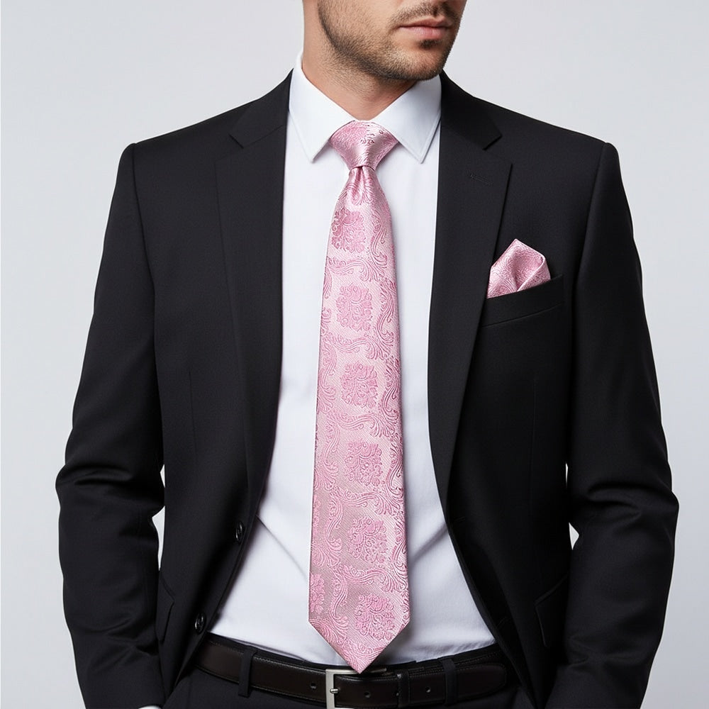 Dusty Pink Paisley Classic Mens Tie And Pocket Square Set 2