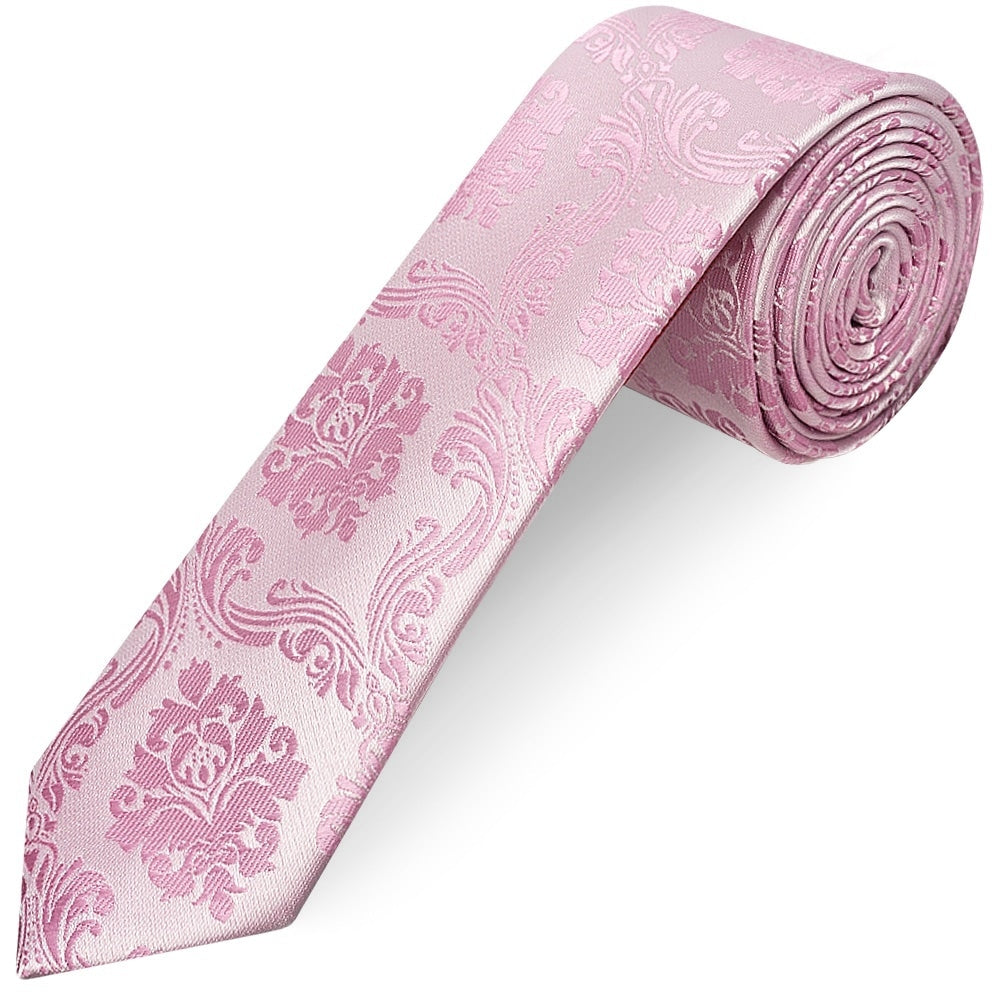Dusty Pink Paisley Skinny Mens Tie And Pocket Square Set 2
