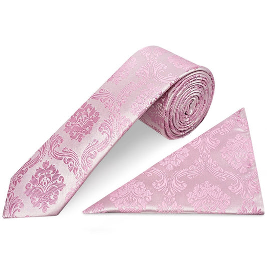 Dusty Pink Paisley Skinny Boys Tie And Pocket Square Set 1