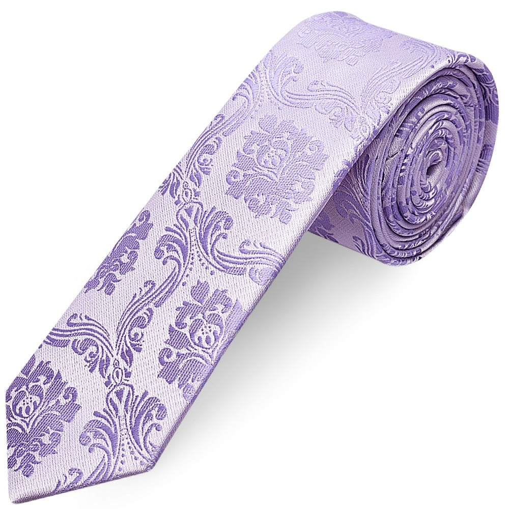 Lilac Paisley Skinny Mens Tie 1