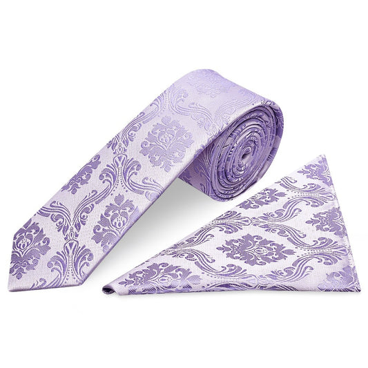 Lilac Paisley Skinny Mens Tie And Pocket Square Set 1