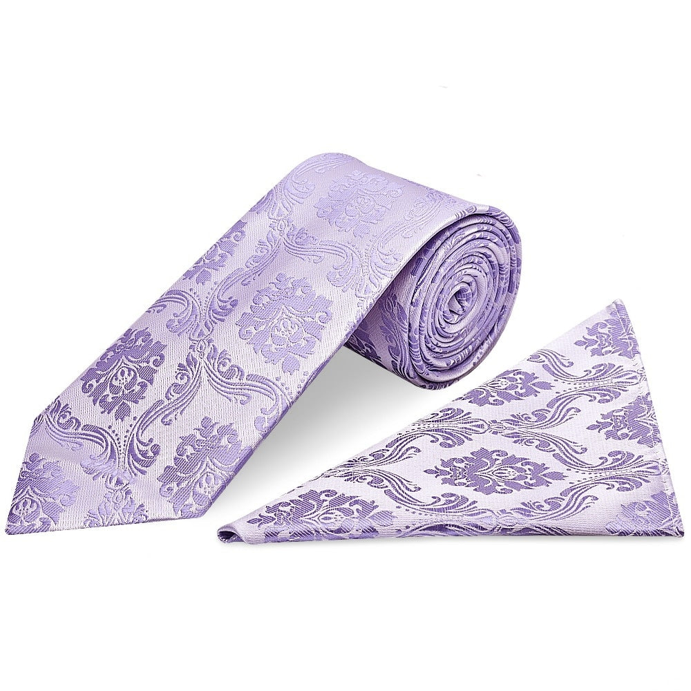Lilac Paisley Classic Mens Tie And Pocket Square Set 1