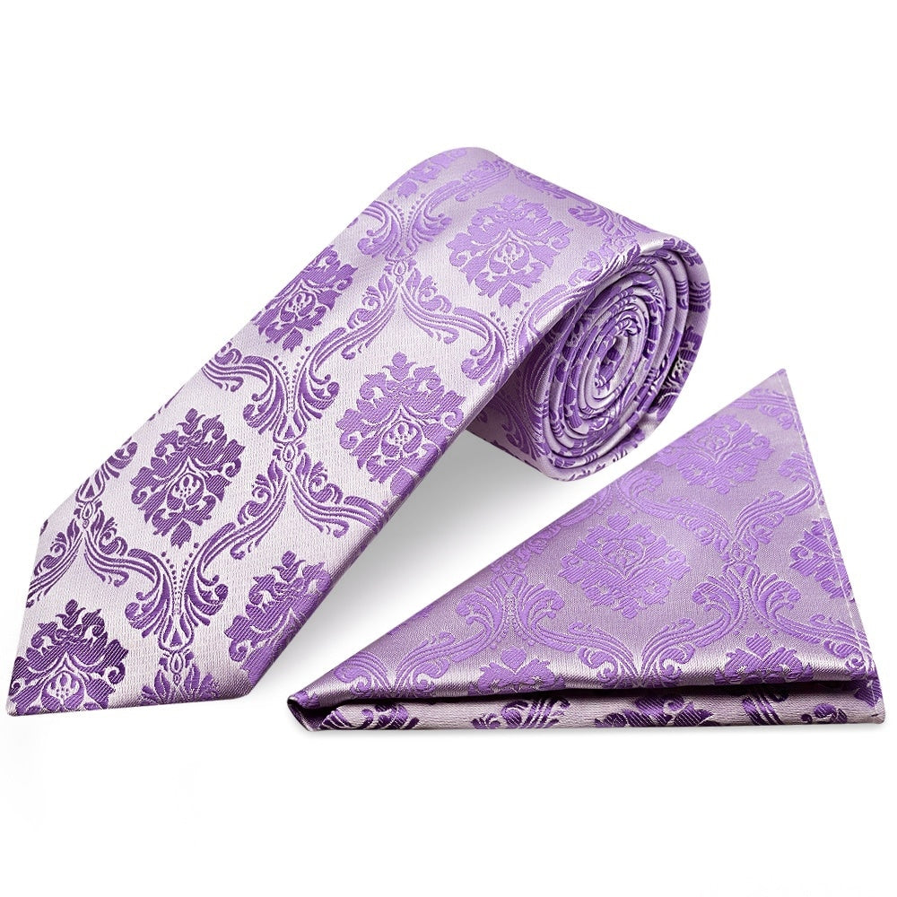 Cadbury Purple Paisley Classic Mens Tie And Pocket Square Set 1