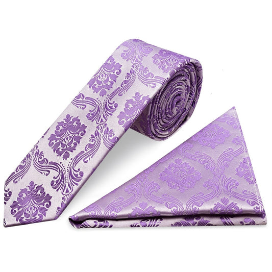 Cadbury Purple Paisley Skinny Boys Tie And Pocket Square Set 1