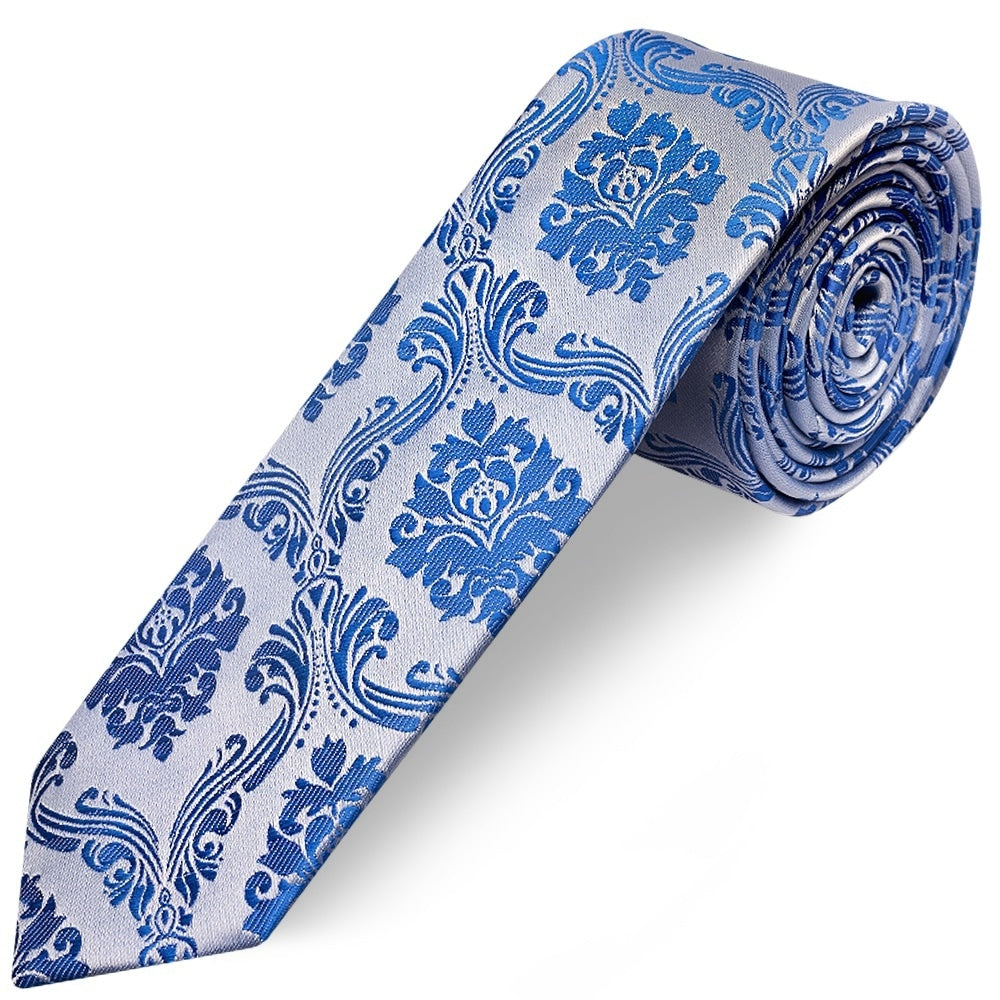 Royal Blue Paisley Skinny Boys Tie 1