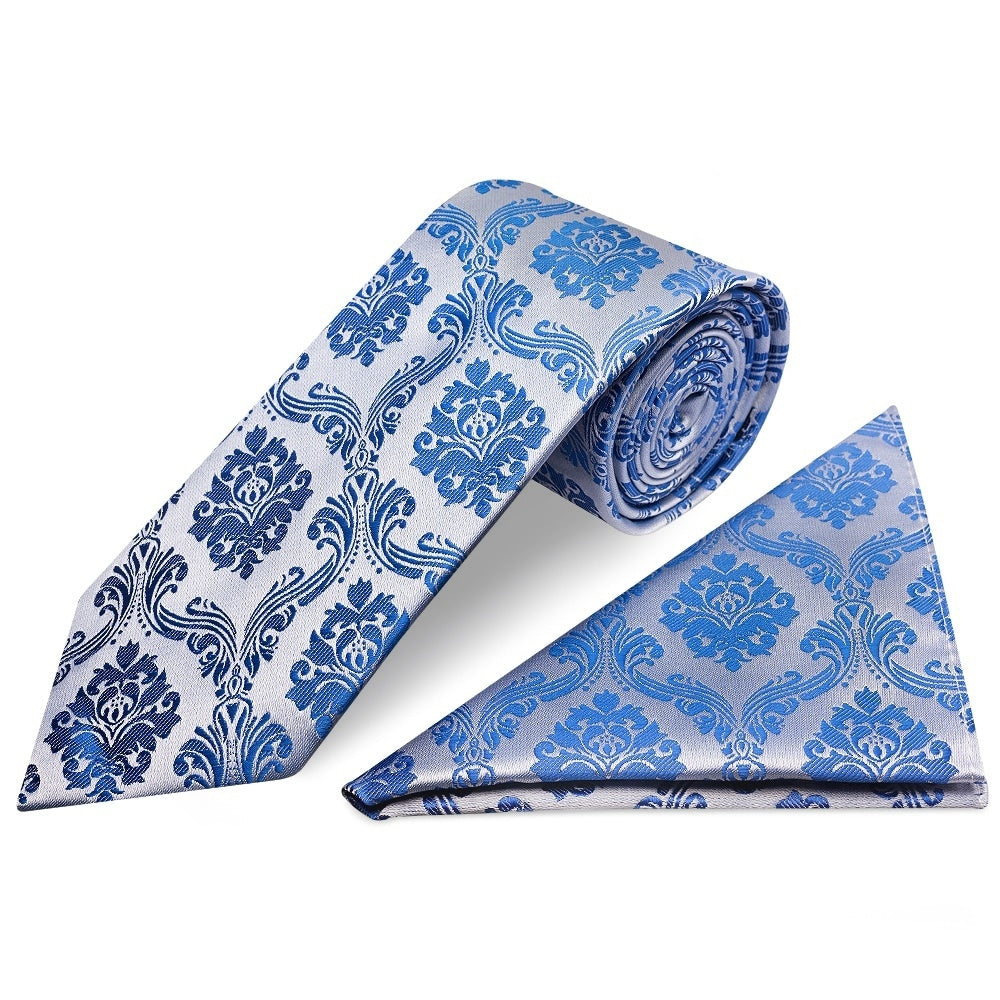 Royal Blue Paisley Classic Mens Tie And Pocket Square Set 1