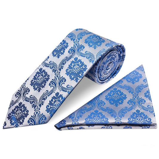 Royal Blue Paisley Classic Mens Tie And Pocket Square Set 1