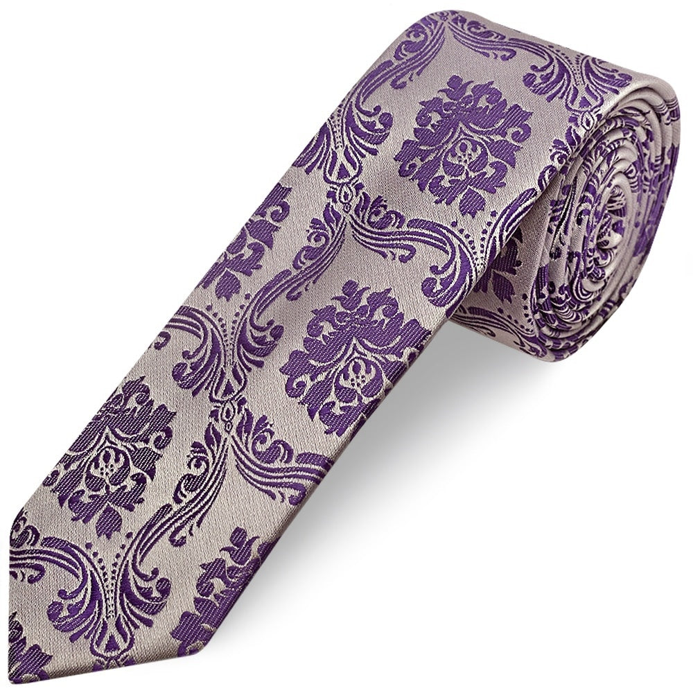 Purple Paisley Skinny Boys Tie And Pocket Square Set 2