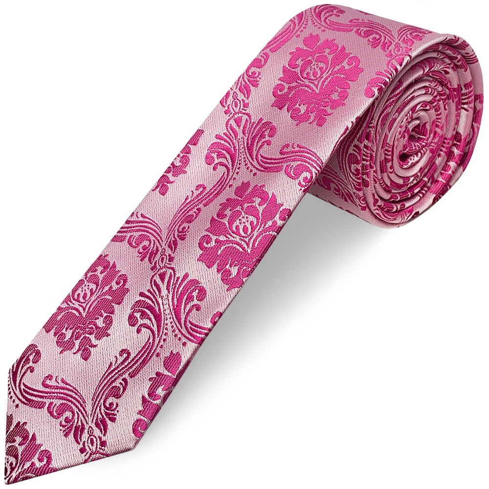 Fuchsia Paisley Skinny Mens Tie And Pocket Square Set 2