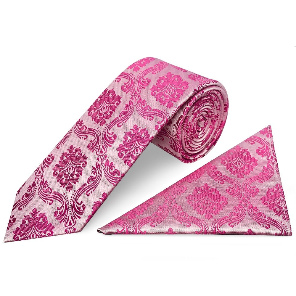 Fuchsia Paisley Classic Mens Tie And Pocket Square Set 1