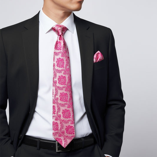 Fuchsia Paisley Classic Mens Tie And Pocket Square Set 2