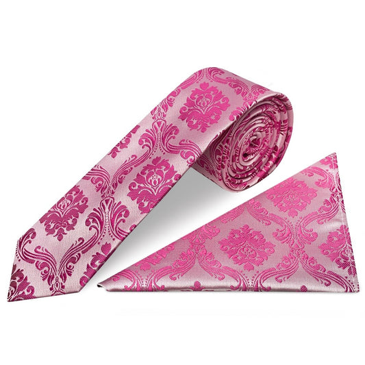 Fuchsia Paisley Skinny Boys Tie And Pocket Square Set 1