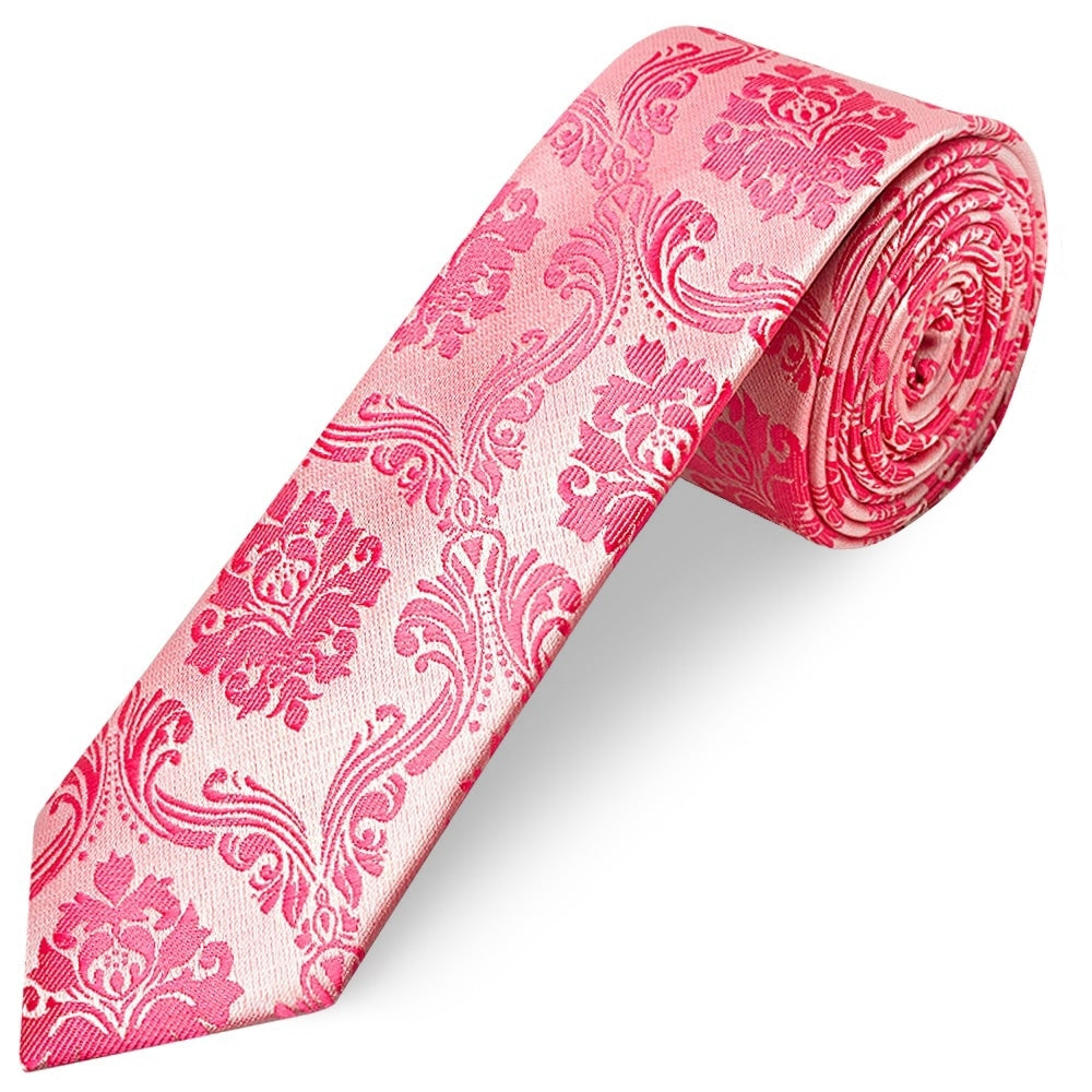 Light Coral Paisley Skinny Mens Tie 1