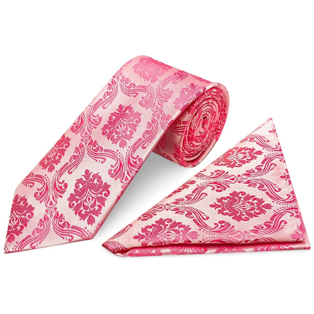 Light Coral Paisley Classic Mens Tie And Pocket Square Set 1