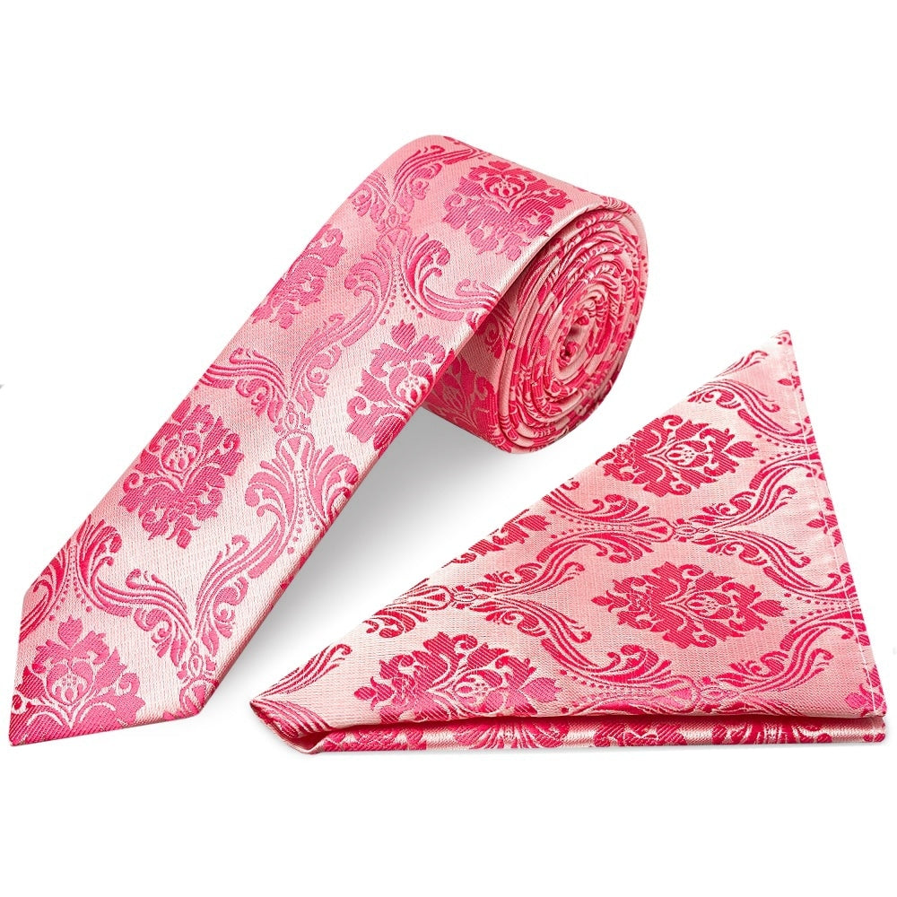 Light Coral Paisley Skinny Boys Tie And Pocket Square Set 1