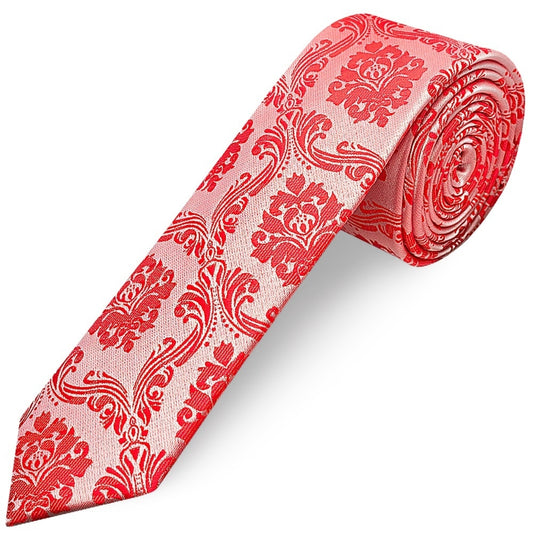 Bright Red Paisley Skinny Boys Tie 1