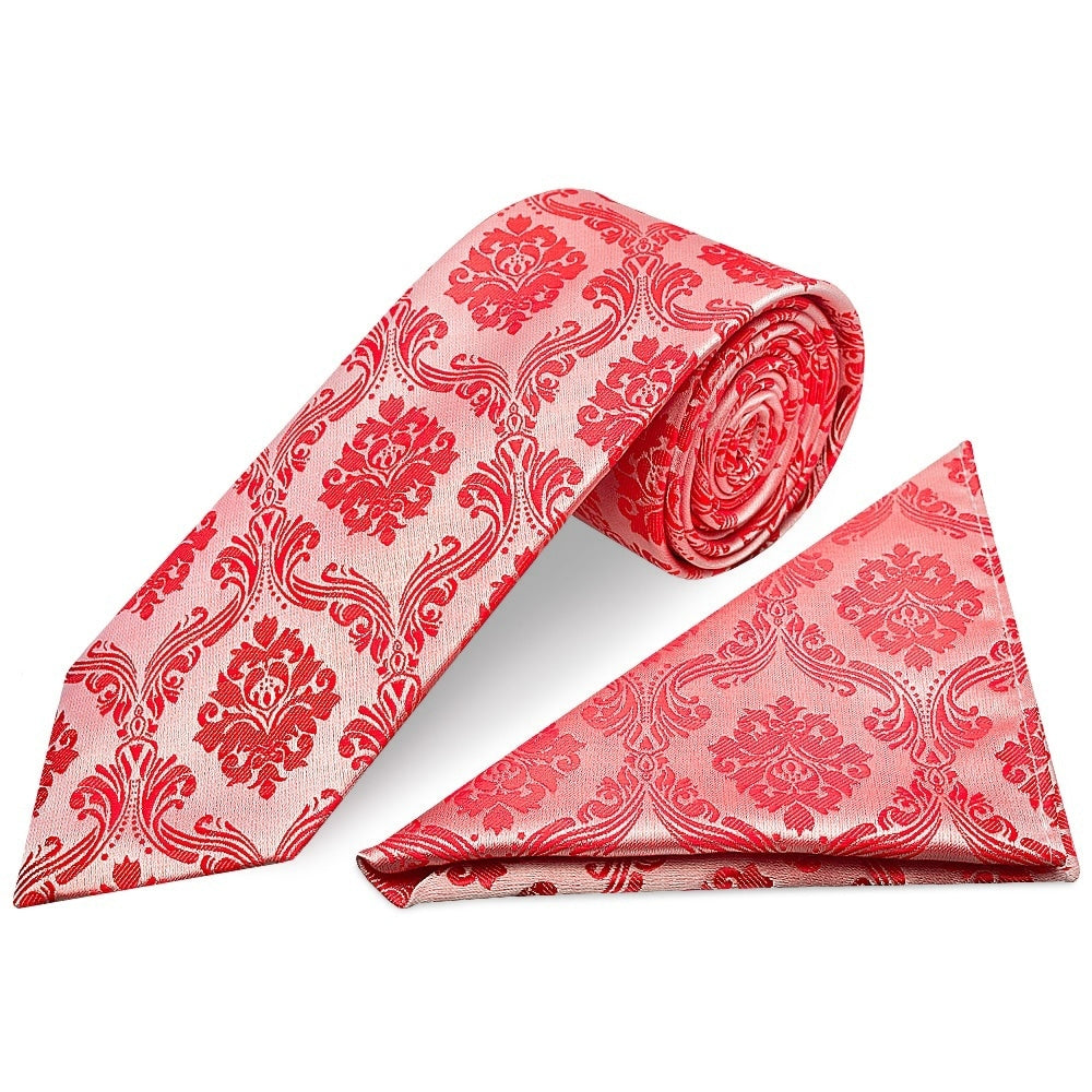 Bright Red Paisley Classic Mens Tie And Pocket Square Set 1