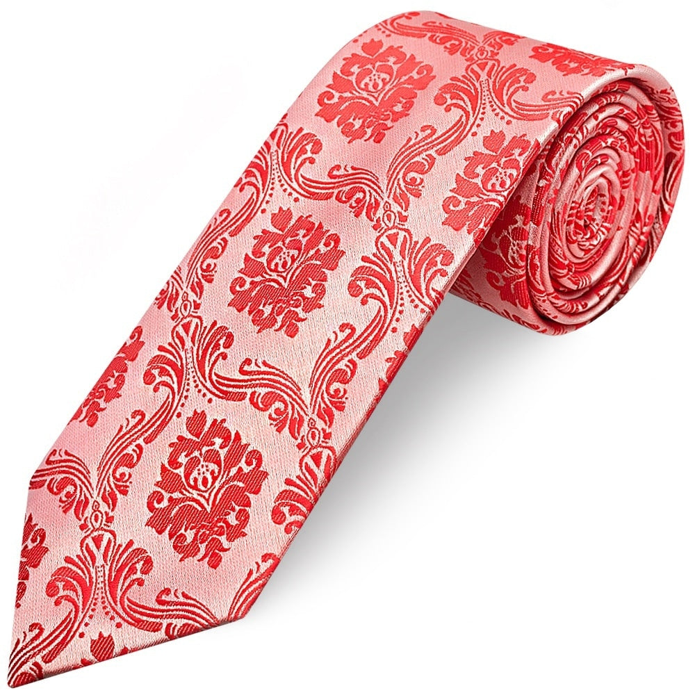 Bright Red Paisley Classic Mens Tie And Pocket Square Set 3