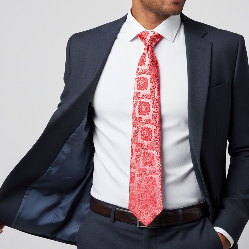Bright Red Paisley Classic Mens Tie 2
