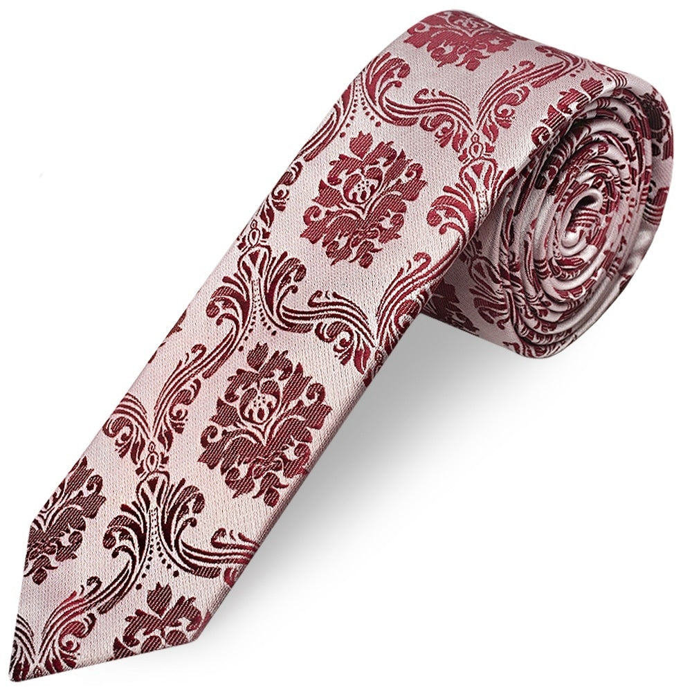 Burgundy Paisley Skinny Mens Tie 1