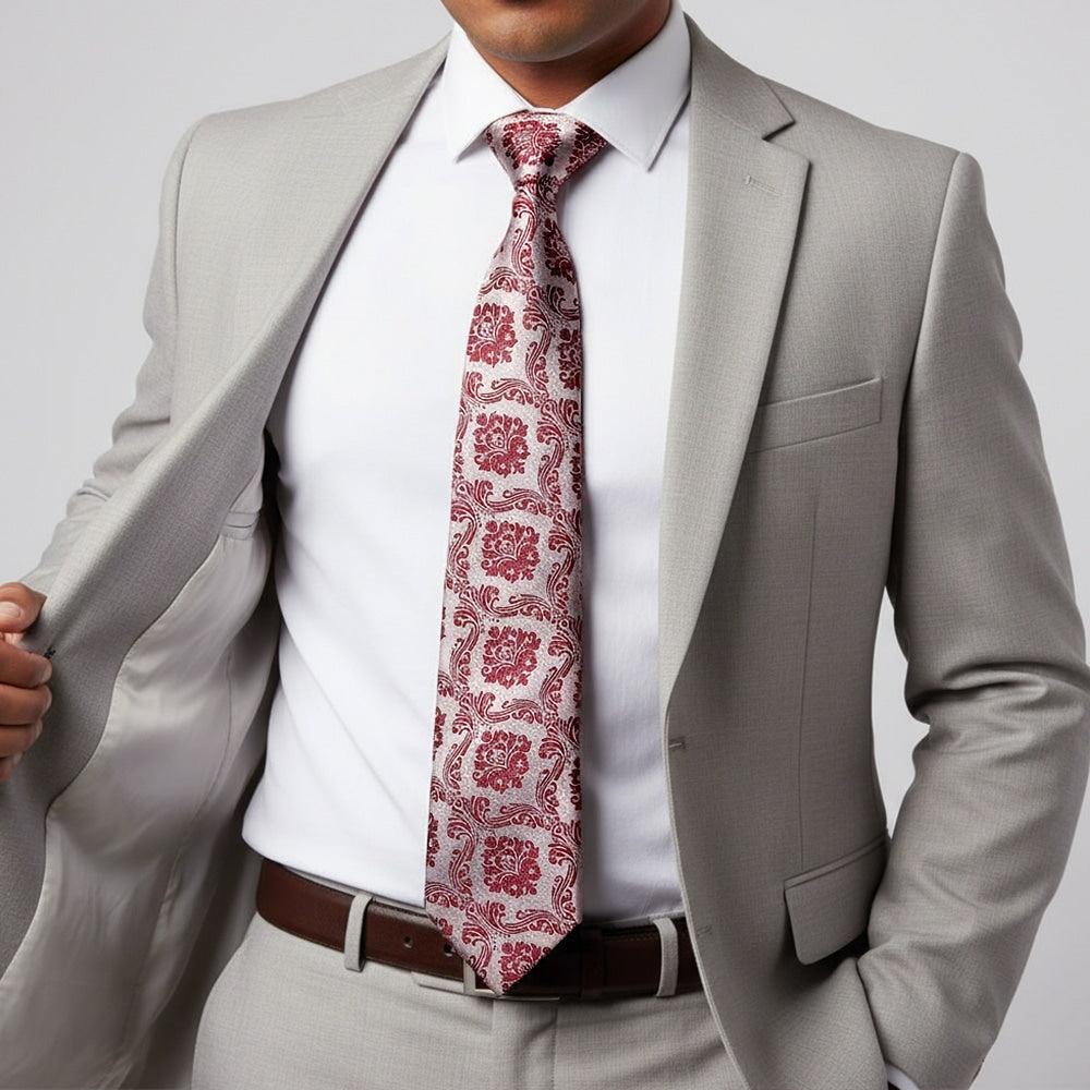 Burgundy Red Paisley Classic Mens Tie 2