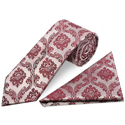 Burgundy Red Paisley Classic Mens Tie And Pocket Square Set 1