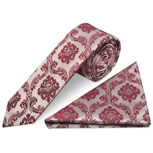 Burgundy Paisley Skinny Boys Tie And Pocket Square Set 1