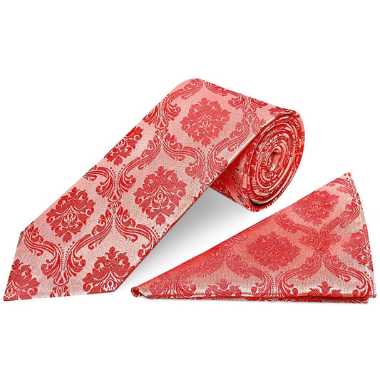 Coral Pink Paisley Classic Mens Tie And Pocket Square Set 1