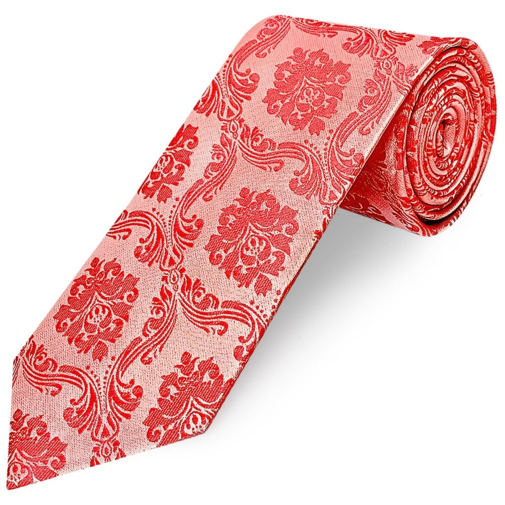 Coral Pink Paisley Classic Mens Tie And Pocket Square Set 3