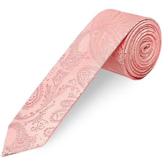 Light Pink Paisley Skinny Boys Tie And Pocket Square Set 2
