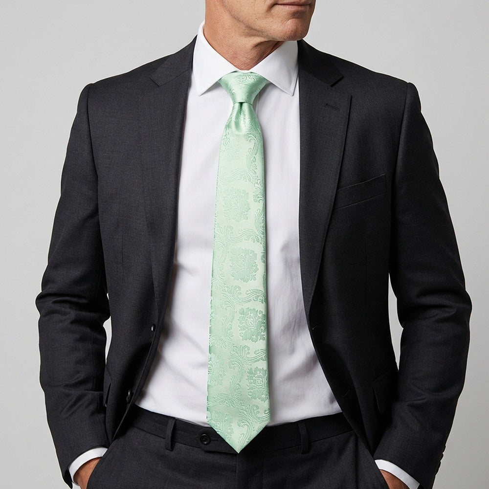Mint Green Paisley Classic Mens Tie 2