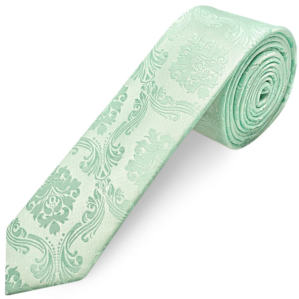 Mint Green Paisley Skinny Mens Tie 1