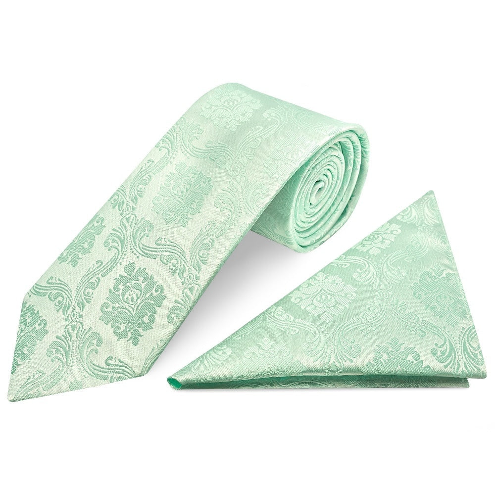 Mint Green Paisley Classic Mens Tie And Pocket Square Set 1