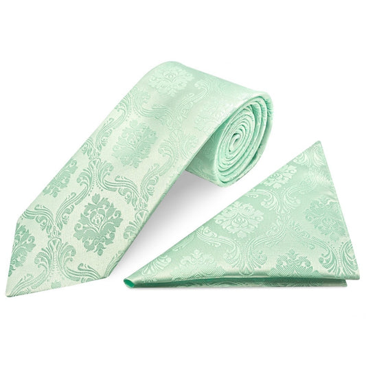 Mint Green Paisley Classic Mens Tie And Pocket Square Set 1