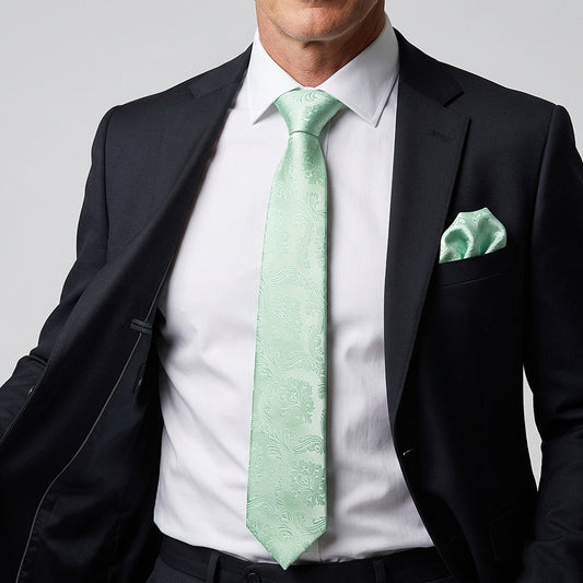 Mint Green Paisley Classic Mens Tie And Pocket Square Set 2