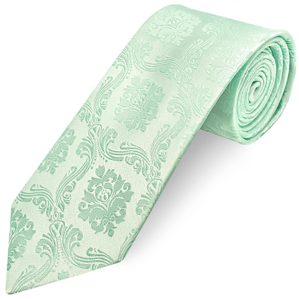 Mint Green Paisley Classic Mens Tie And Pocket Square Set 3