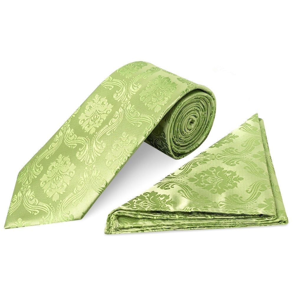 Light Green Paisley Classic Mens Tie And Pocket Square Set 1