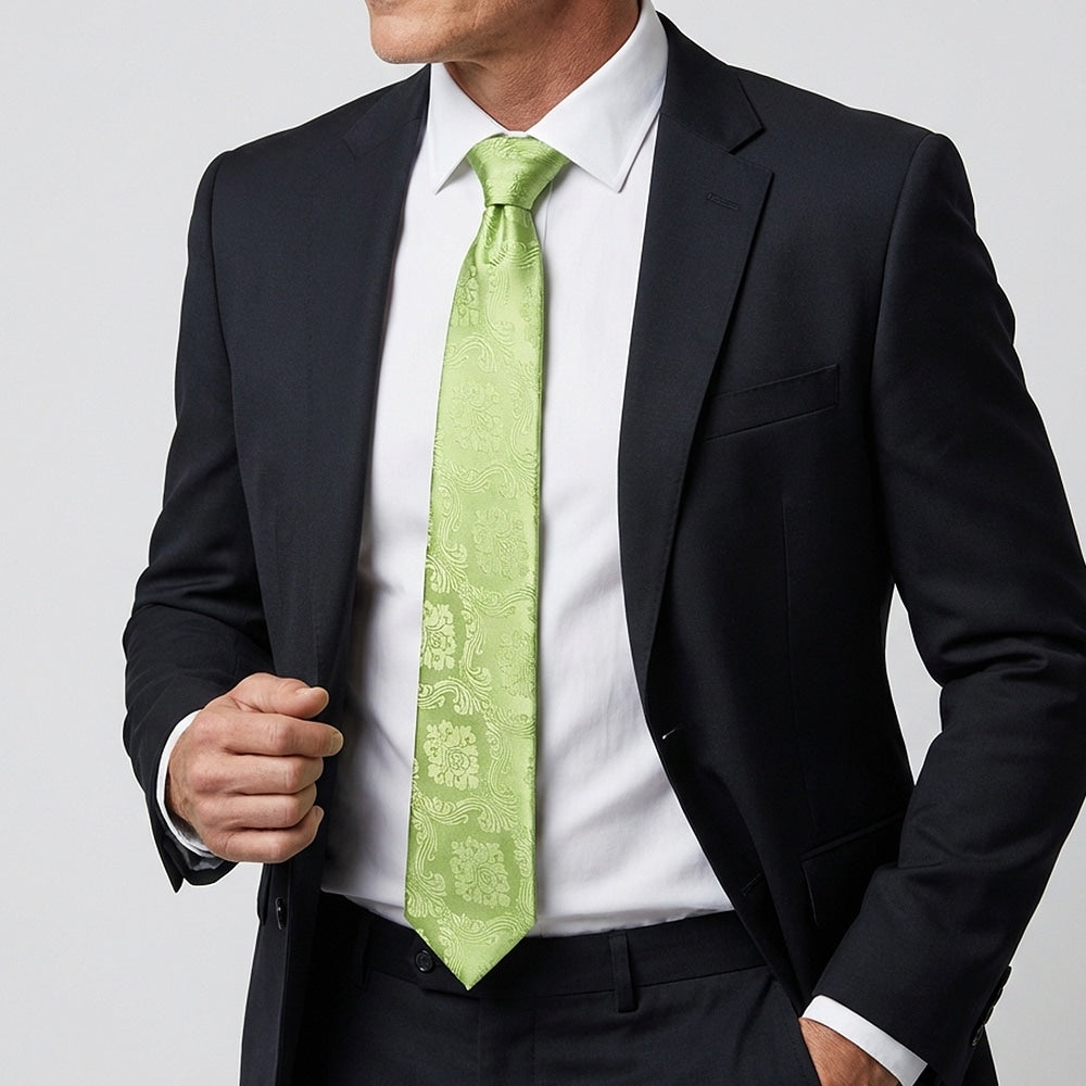 Light Green Paisley Classic Mens Tie 2