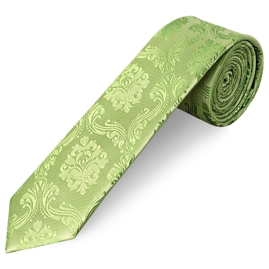 Light Green Paisley Skinny Mens Tie 1