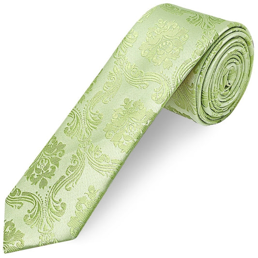 Sage Green Paisley Skinny Mens Tie And Pocket Square Set 2