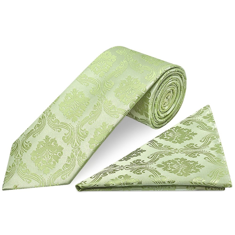 Sage Green Paisley Classic Mens Tie And Pocket Square Set 1