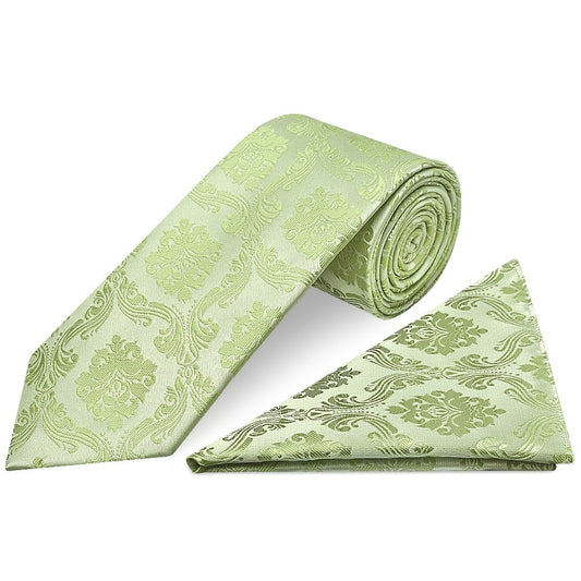 Sage Green Paisley Classic Mens Tie And Pocket Square Set 1