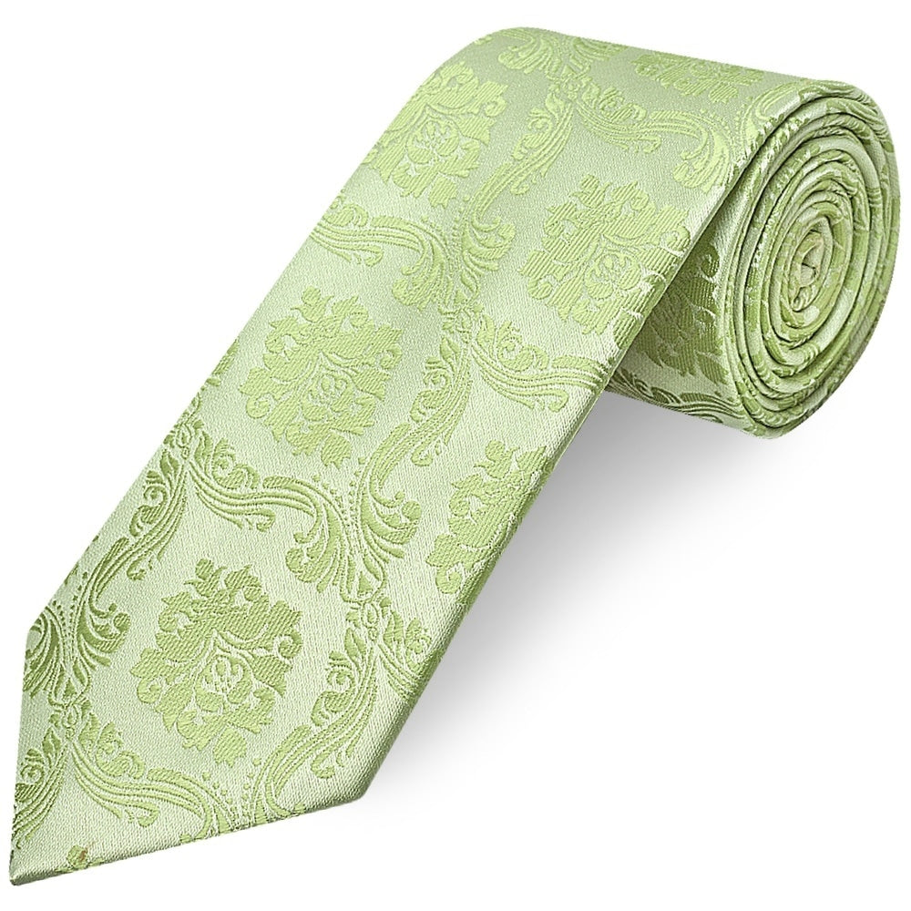Sage Green Paisley Classic Mens Tie And Pocket Square Set 3