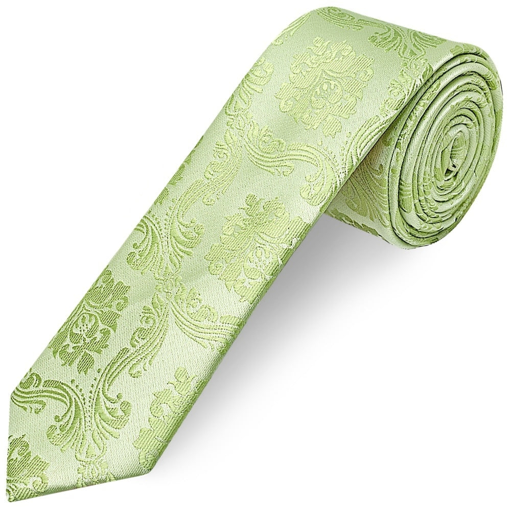 Sage Green Paisley Skinny Boys Tie And Pocket Square Set 2