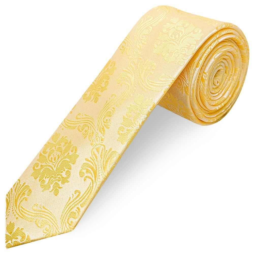Gold Paisley Skinny Mens Tie 1