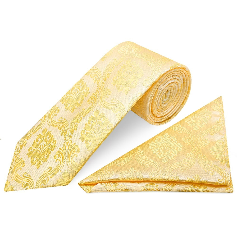 Gold Paisley Classic Mens Tie And Pocket Square Set 1