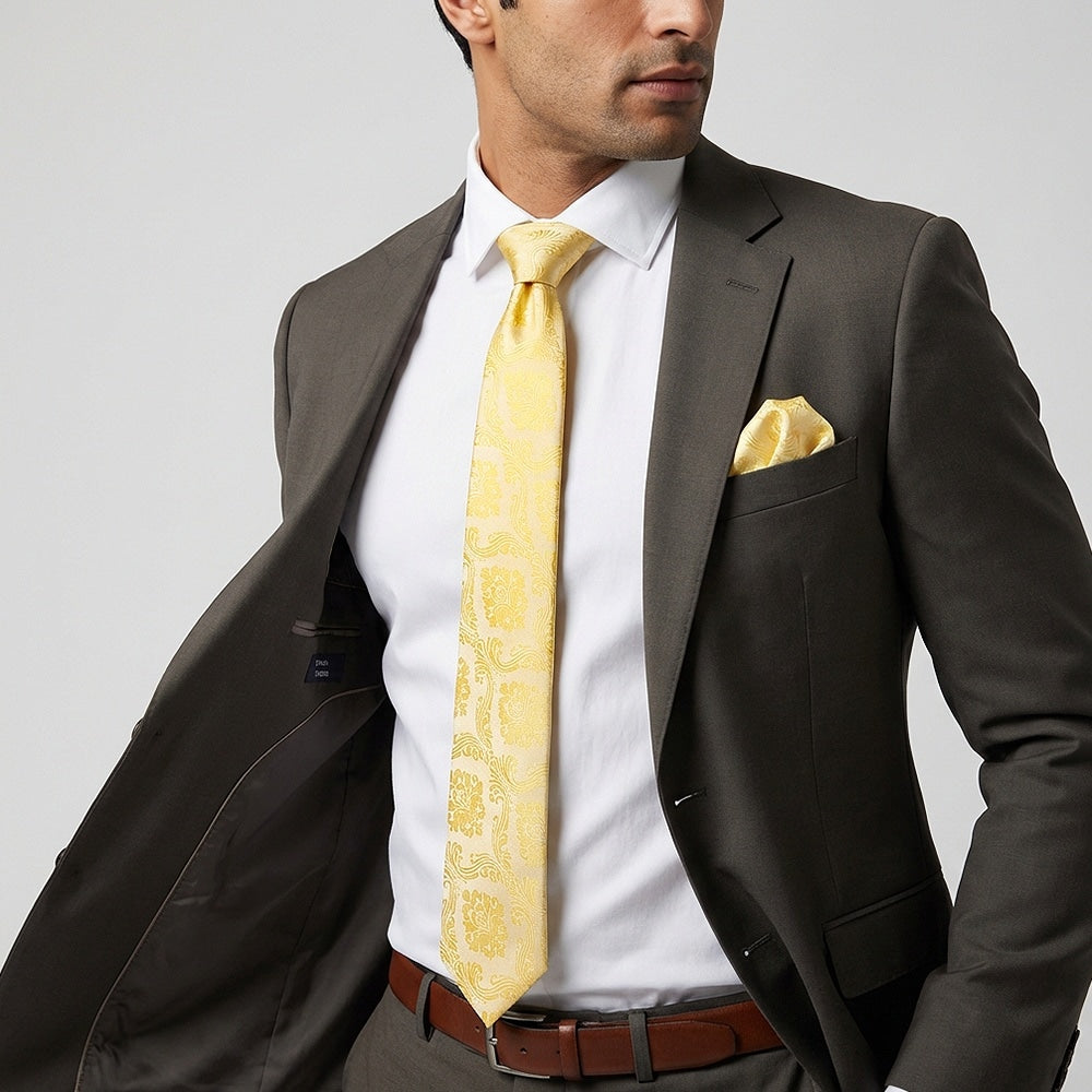 Gold Paisley Classic Mens Tie And Pocket Square Set 2