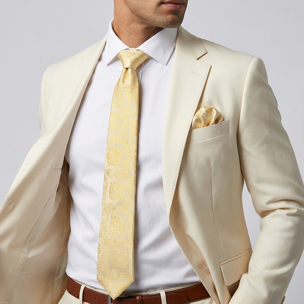 Caramel Paisley Classic Mens Tie And Pocket Square Set 2