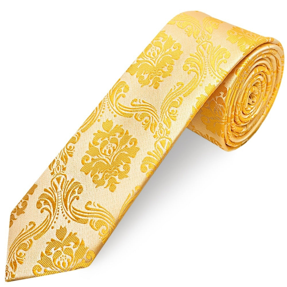 Bright Yellow Paisley Skinny Boys Tie 1